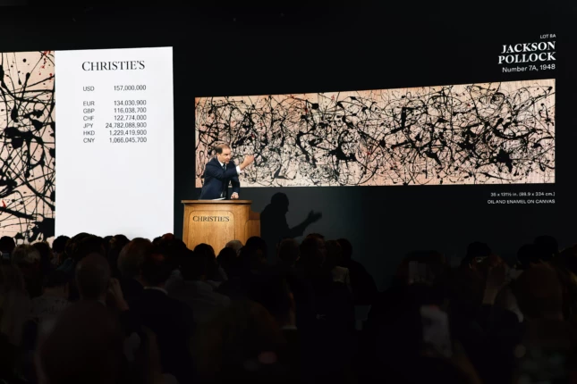 Auctioneer Adrien Meyer sells Jackson Pollock’s Number 7A, 1948 the top lot of Masterpieces The Private Collection of S.I. Newhouse, for $181.2 million