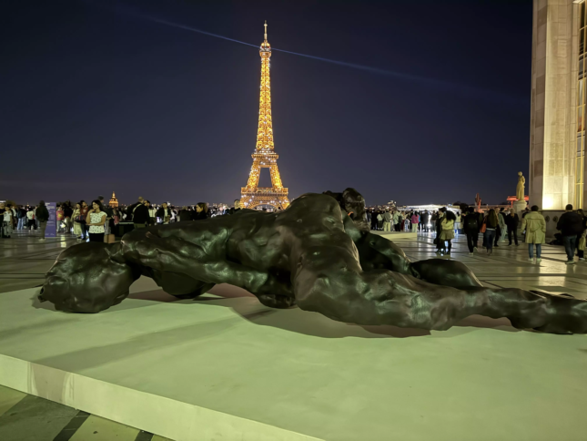 The Eiffel tower with a bronze by Tracey Emin
